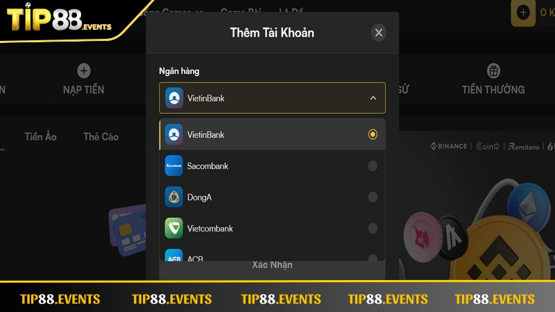 Tên đăng ký tài khoản TIP88 cần trùng khớp với tên ngân hàng